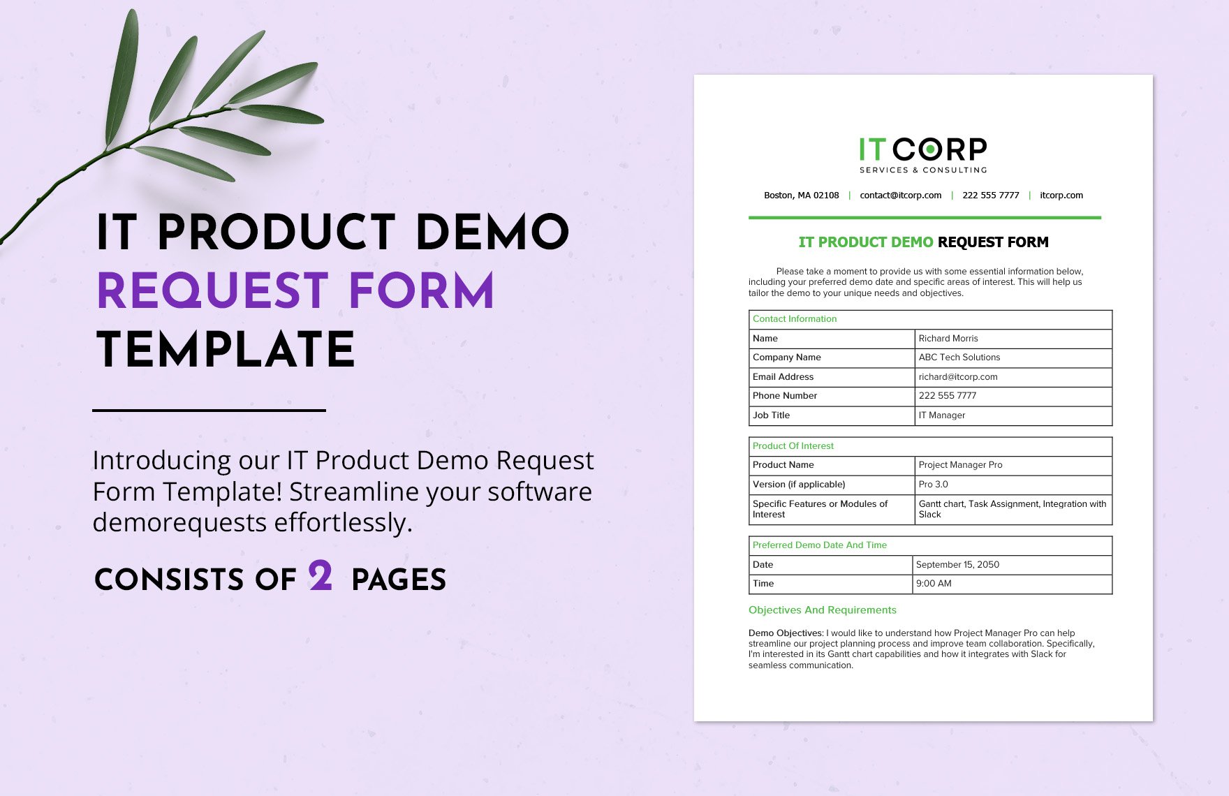 IT Product Demo Request Form Template