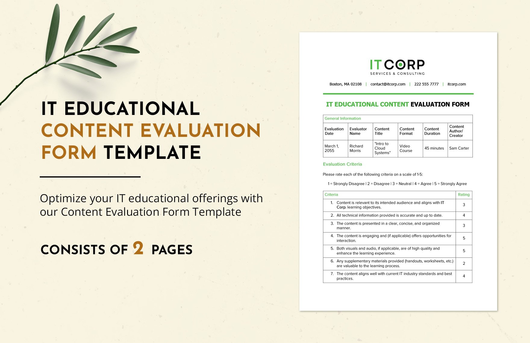 IT Educational Content Evaluation Form Template