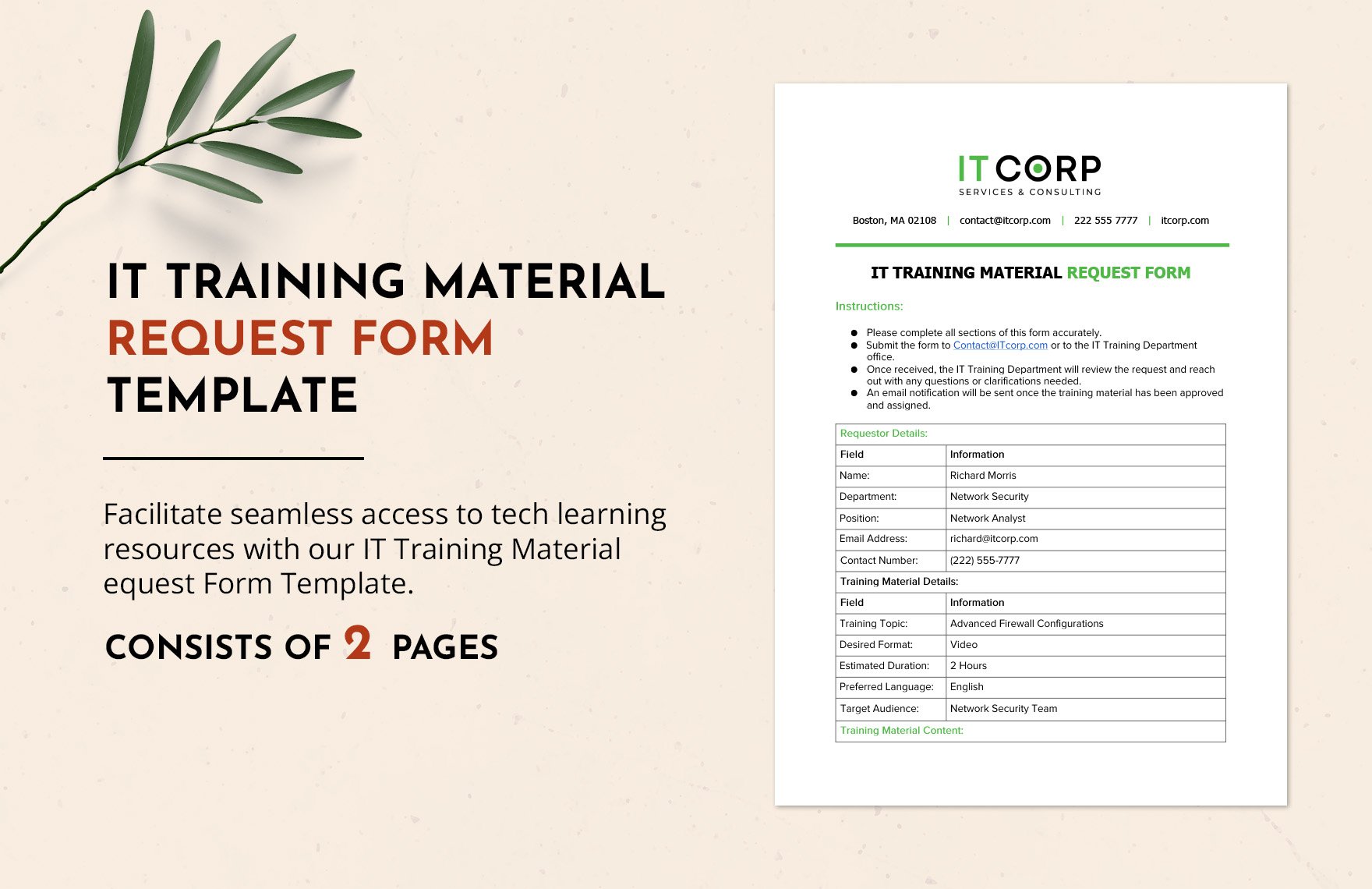 IT Training Material Request Form Template