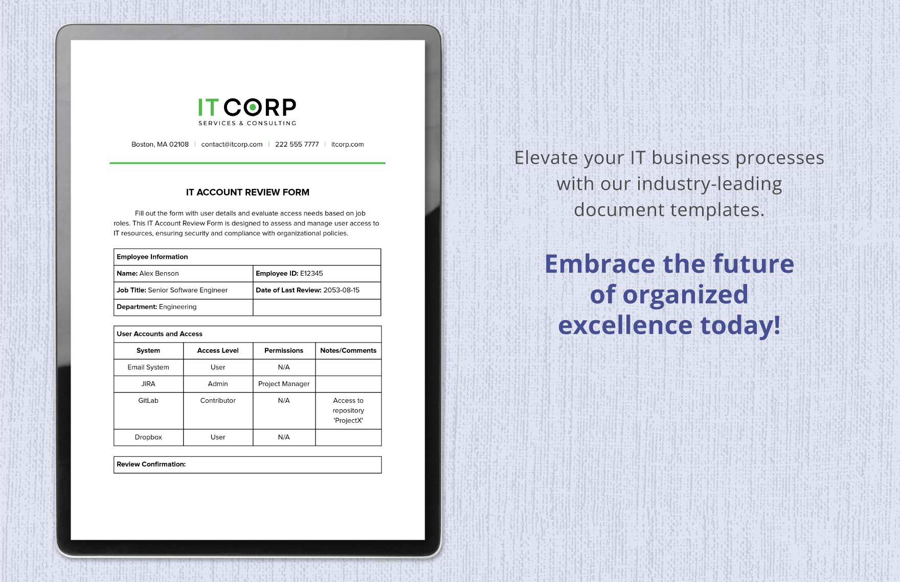 IT Account Review Form Template