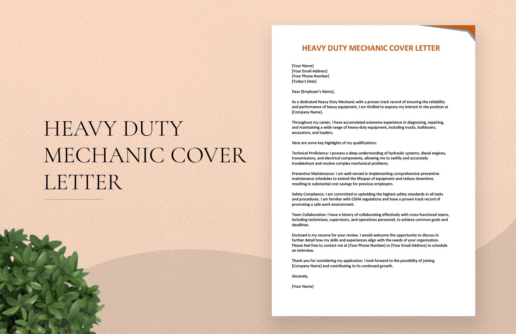 Heavy Duty Mechanic Cover Letter