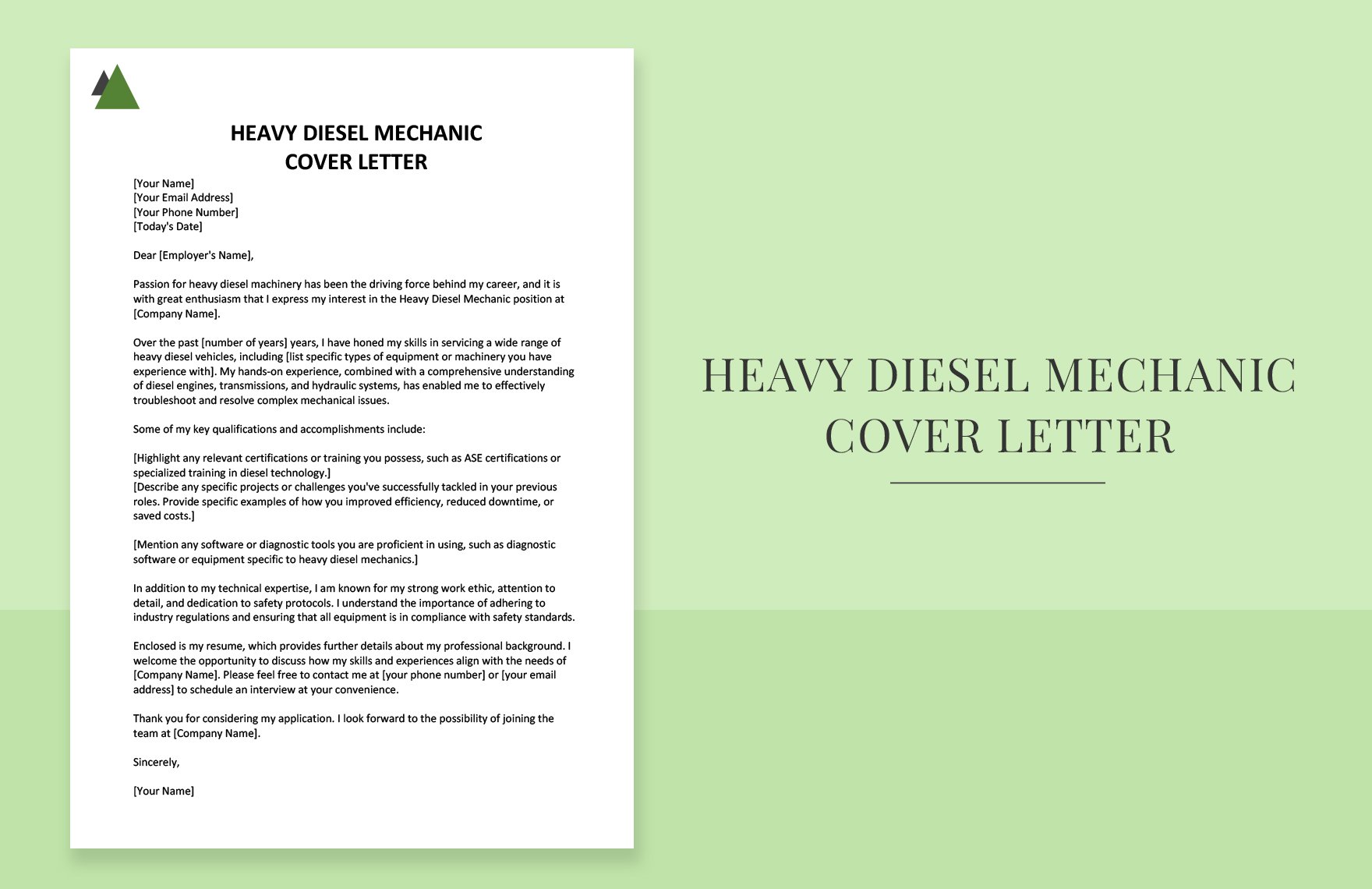 Heavy Diesel Mechanic Cover Letter