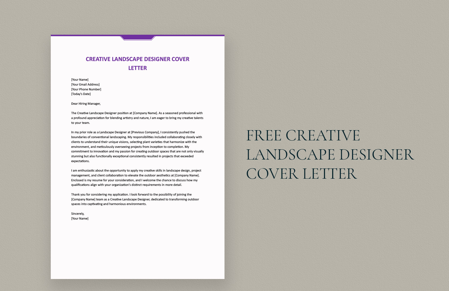 Creative Landscape Designer Cover Letter in Word, Google Docs