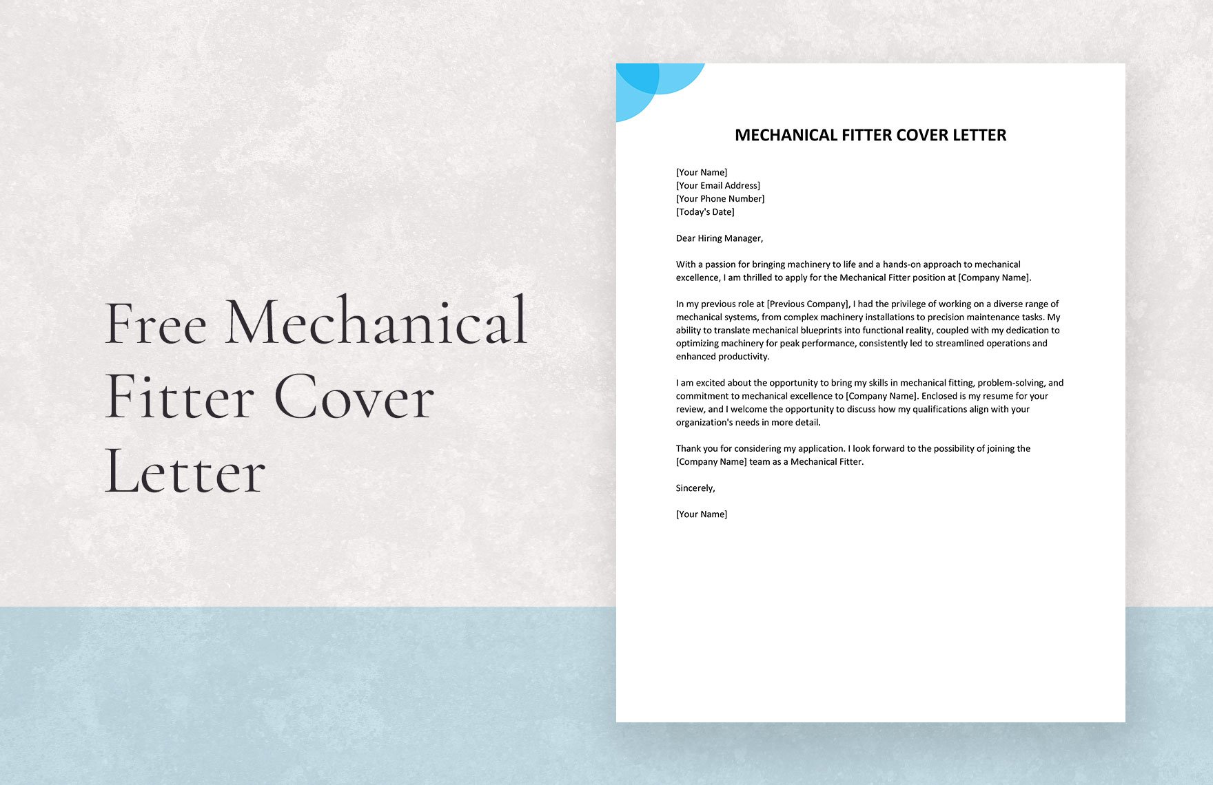 Mechanical Fitter Cover Letter in Word, Google Docs