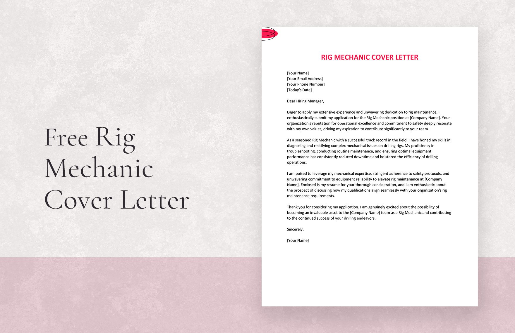 Rig Mechanic Cover Letter in Word, Google Docs