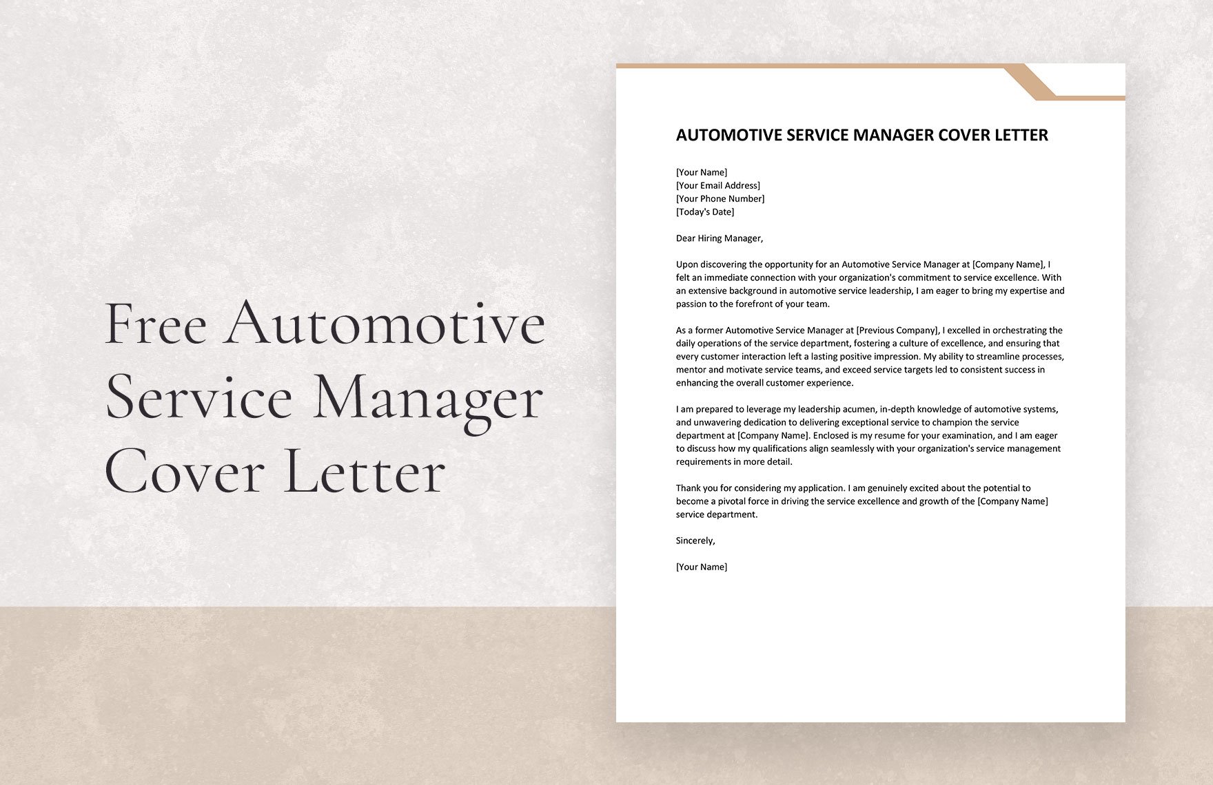 Automotive Service Manager Cover Letter