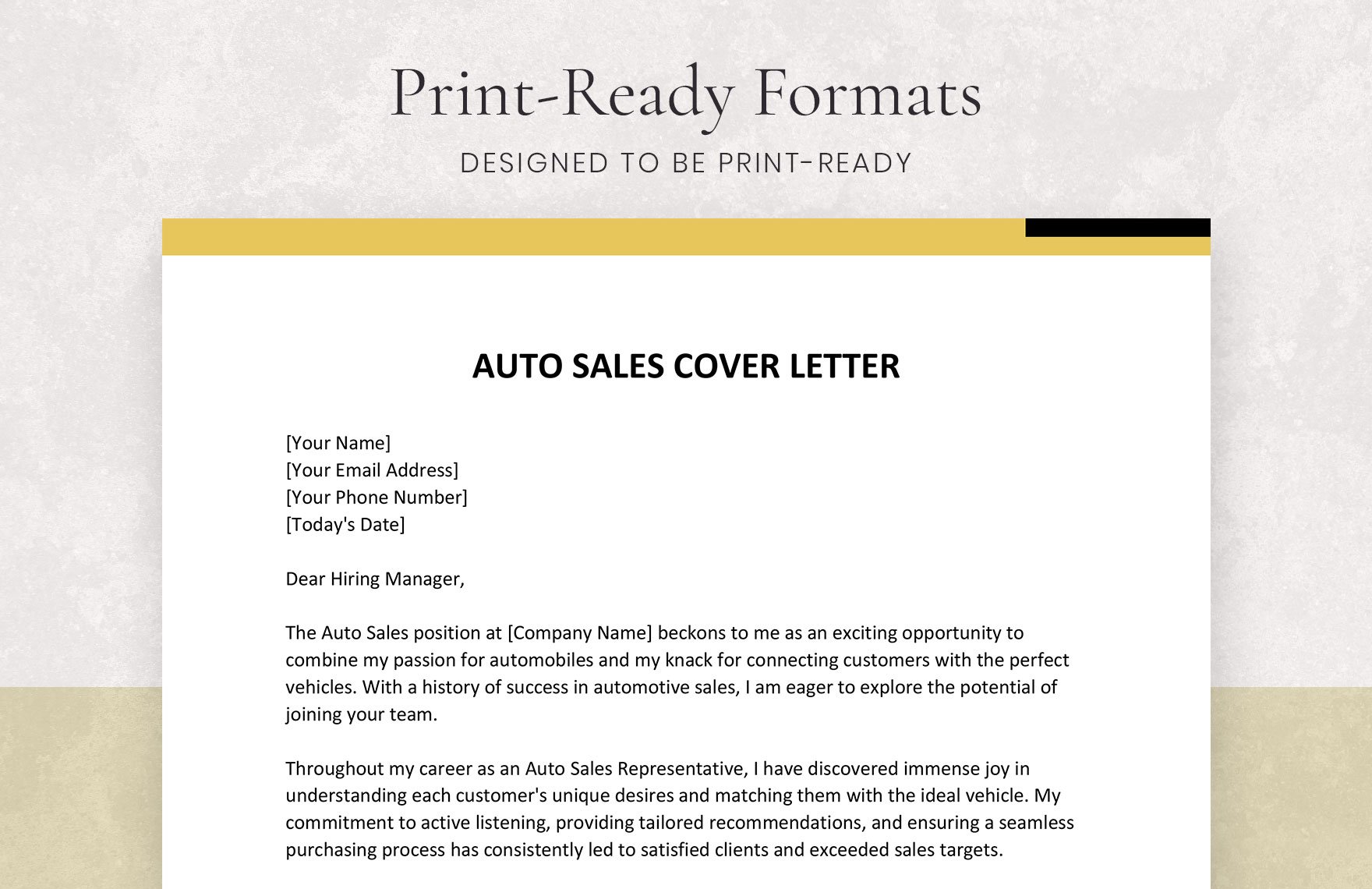 Auto Sales Cover Letter