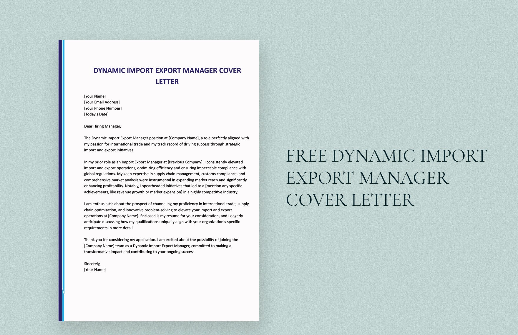 Dynamic Import Export Manager Cover Letter in Word, Google Docs