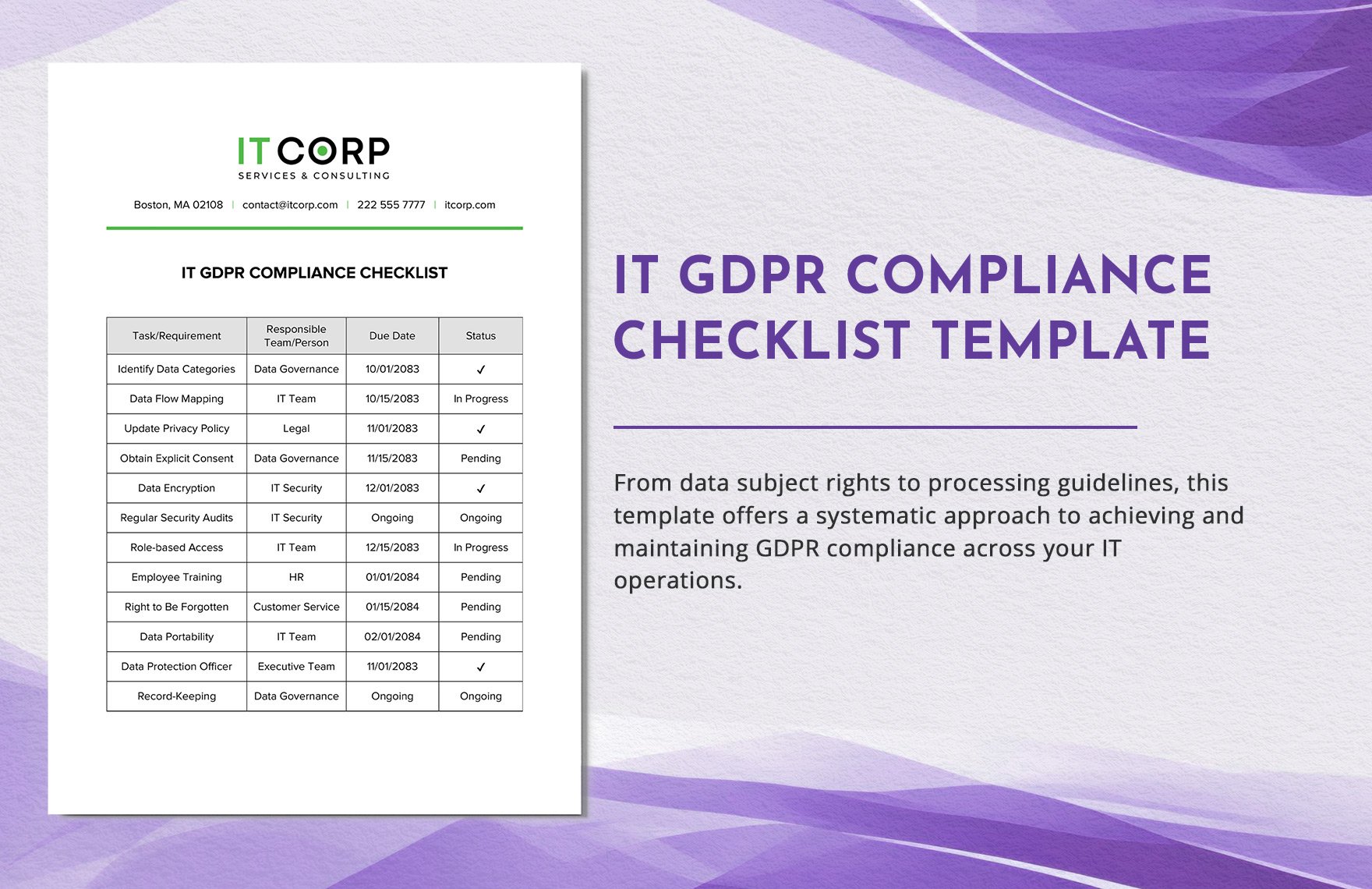 IT GDPR Compliance Checklist Template