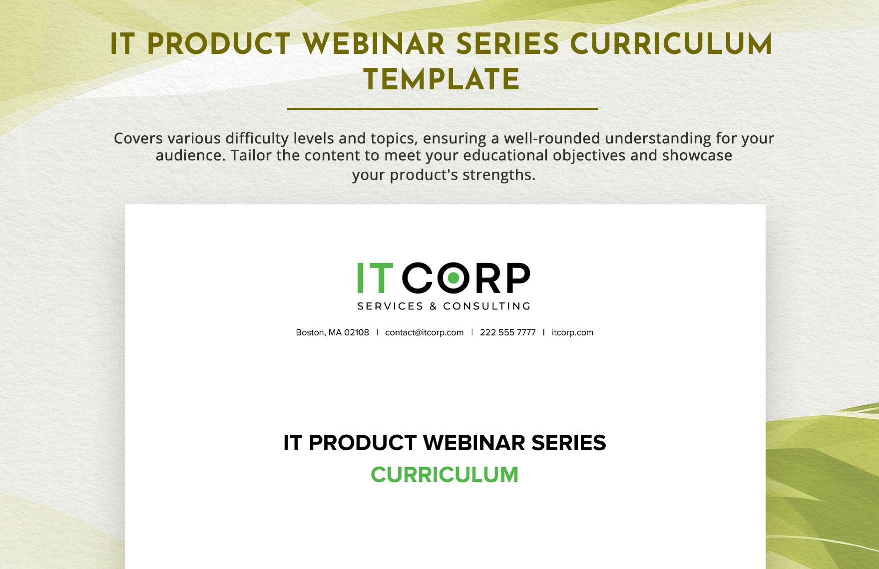 IT Product Webinar Series Curriculum Template