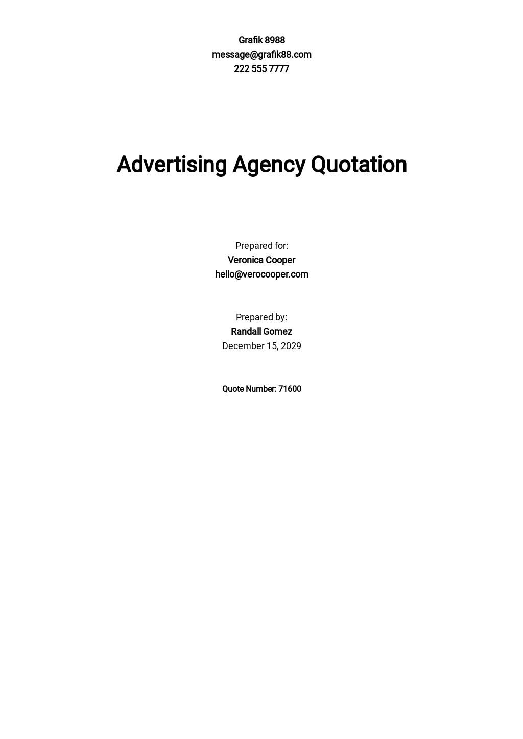 Advertising agency Quotation Template - Google Docs, Google Sheets, Excel, Word