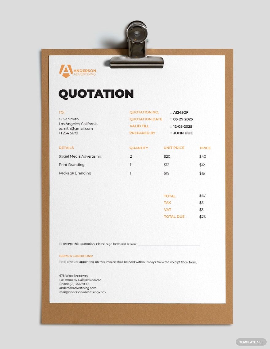Advertising agency Quotation Template
