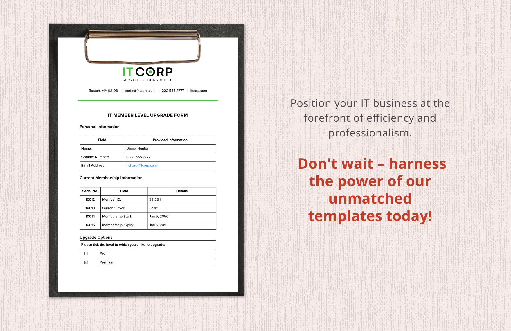 IT Member Level Upgrade Form Template