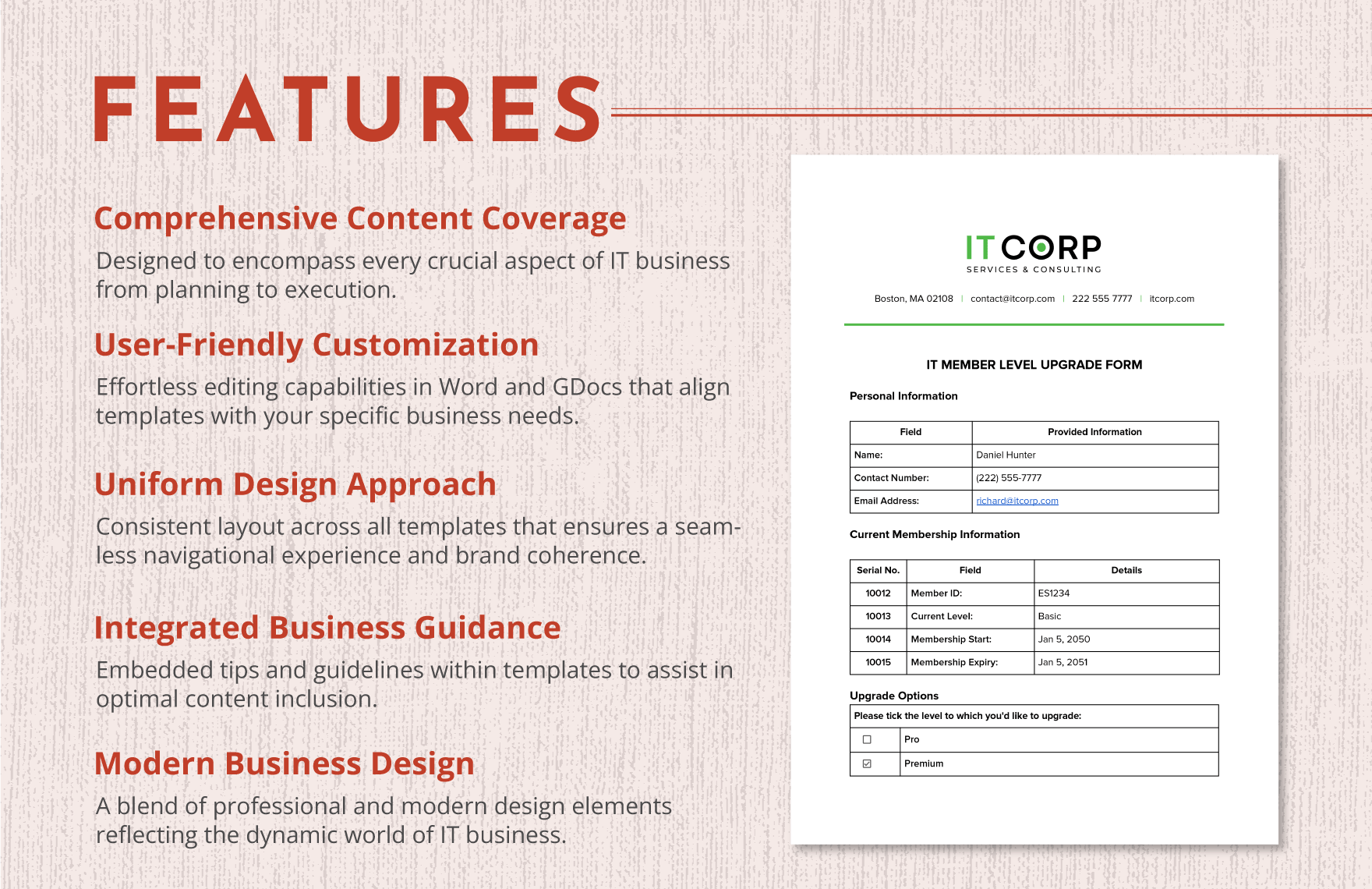 IT Member Level Upgrade Form Template