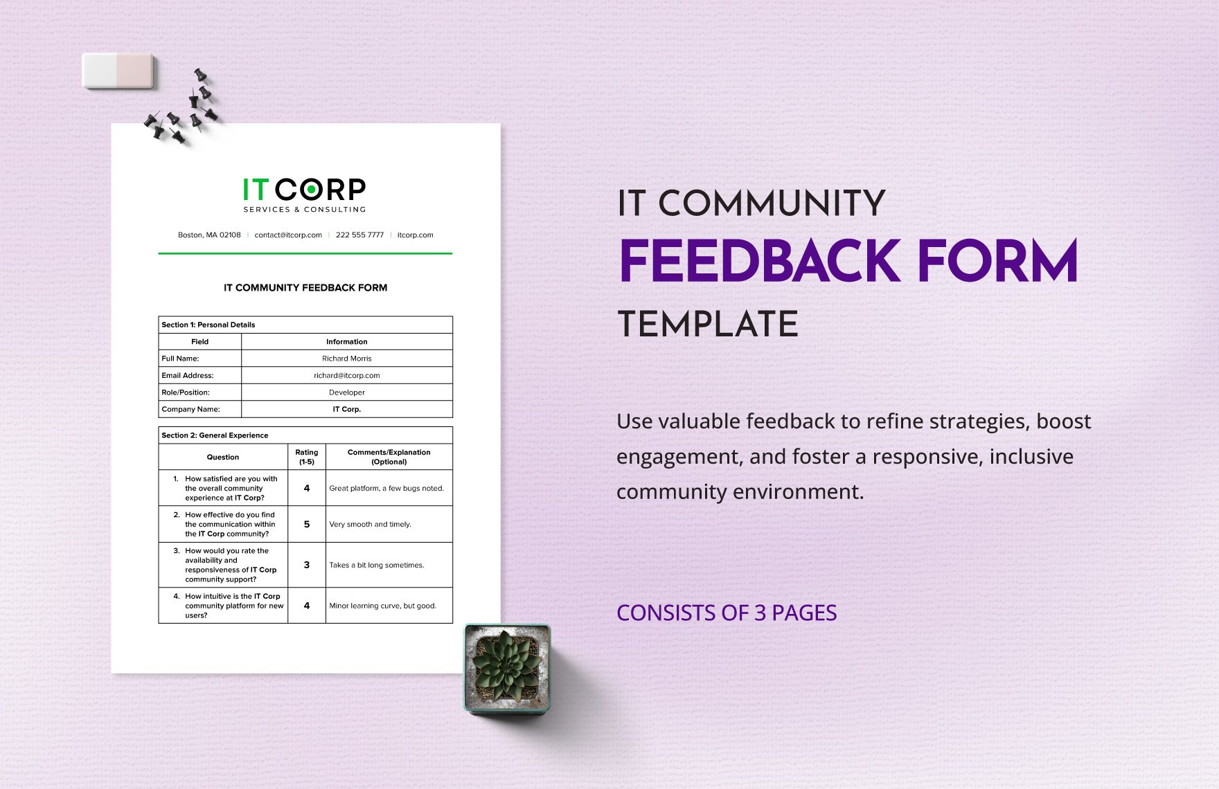 IT Community Feedback Form Template in Word, Google Docs, PDF