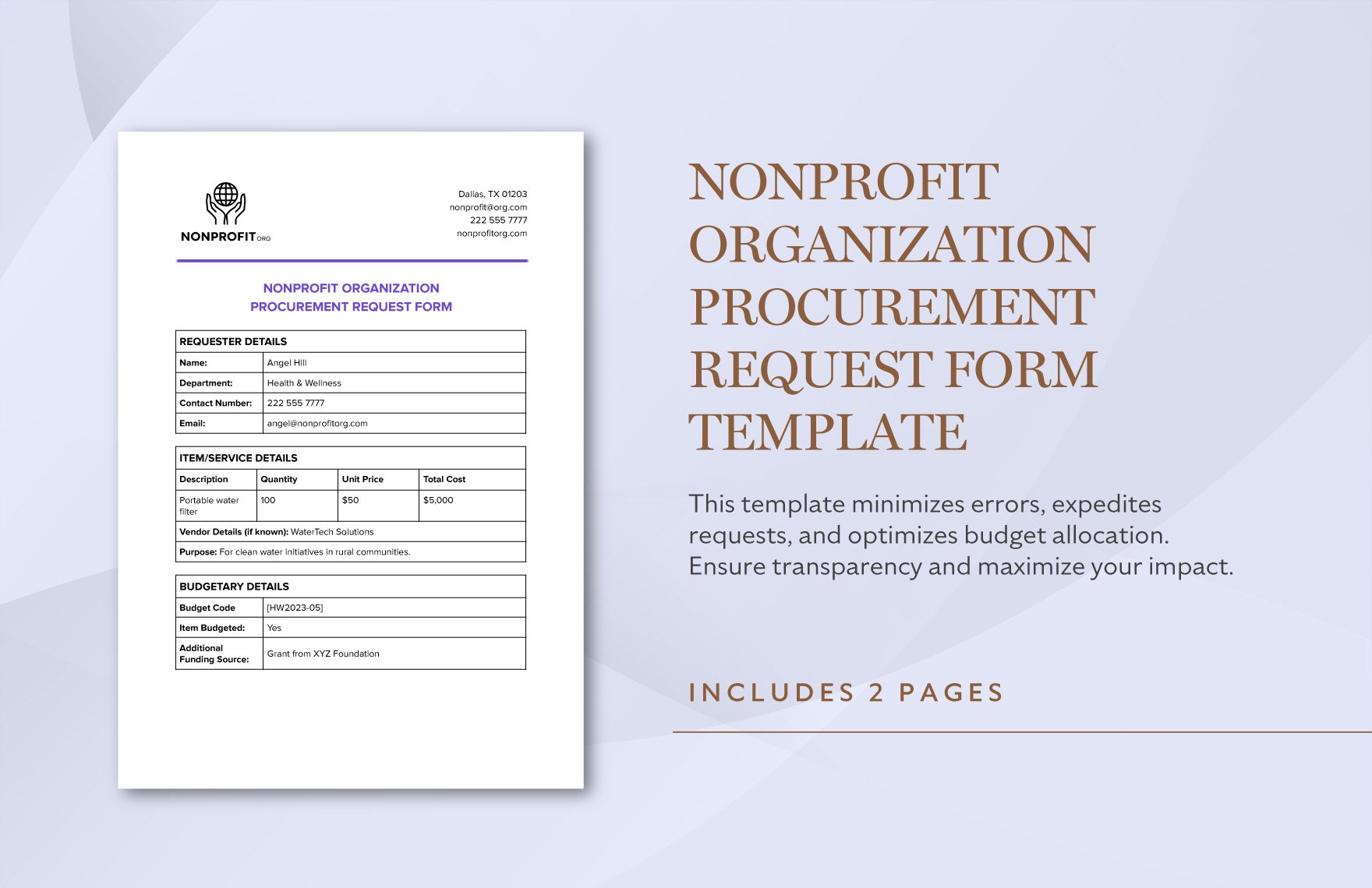 Nonprofit Organization Procurement Request Form Template in Word, PDF