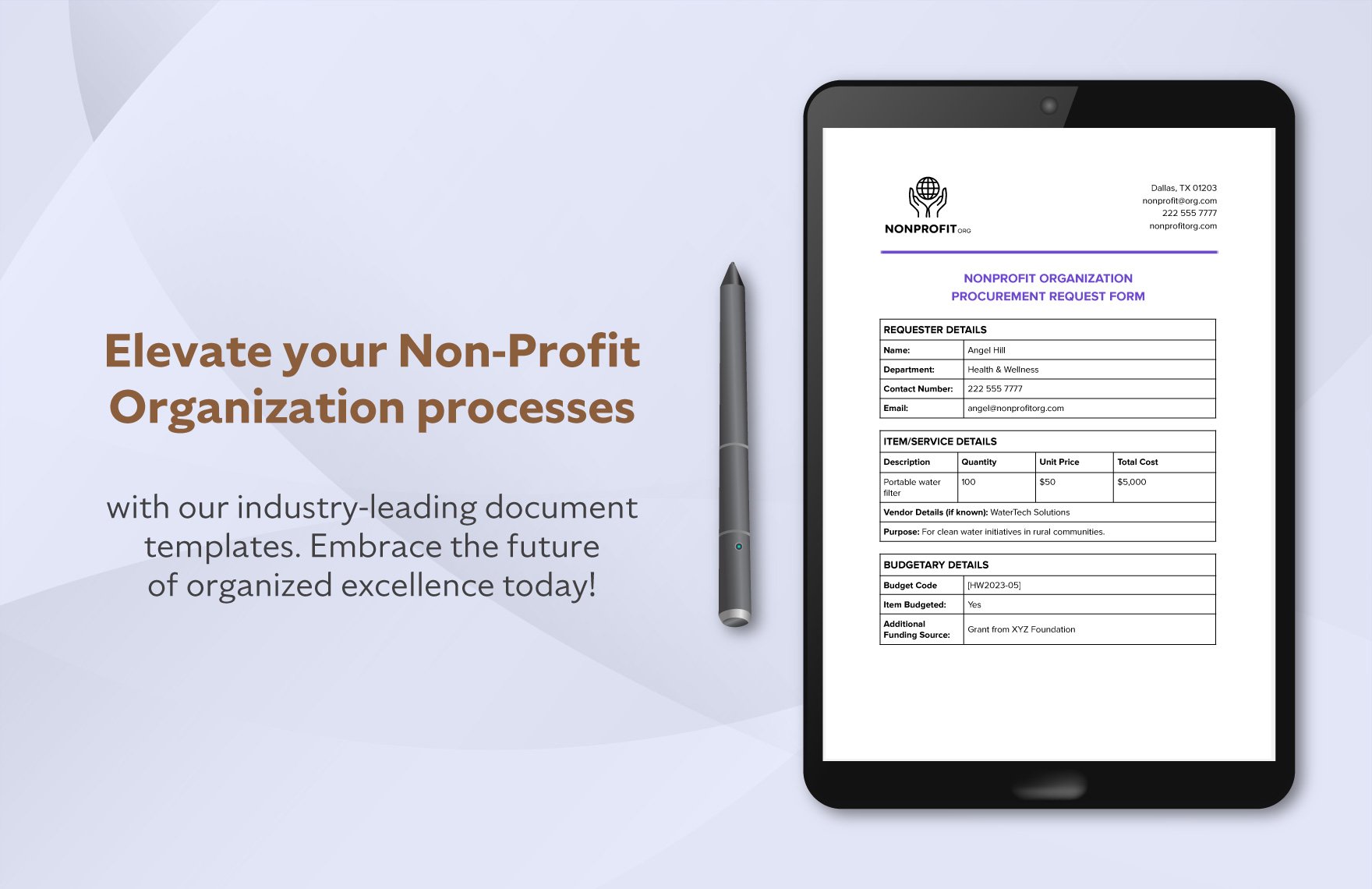 Nonprofit Organization Procurement Request Form Template
