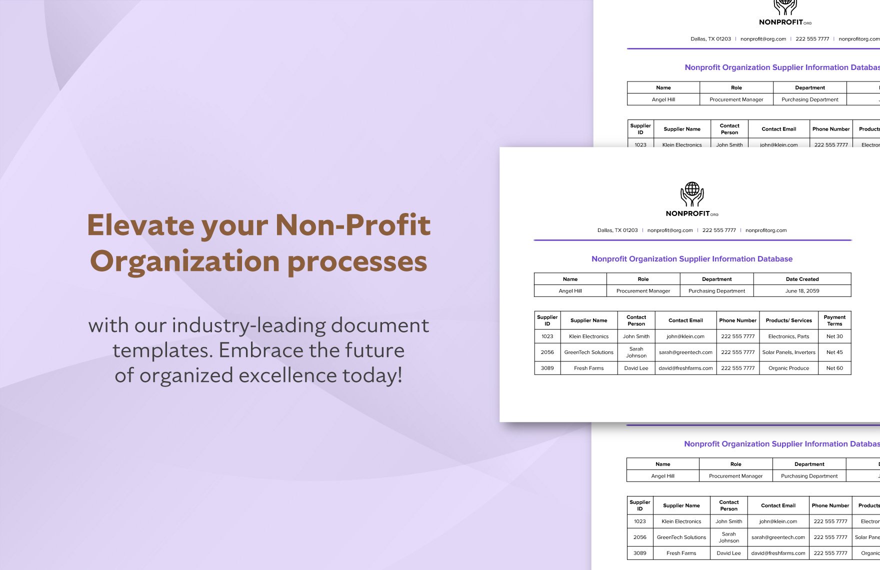Nonprofit Organization Supplier Information Database Template