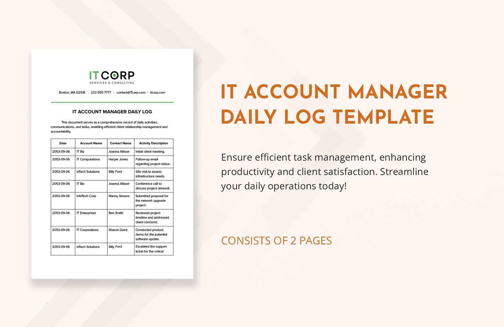 IT Account Manager Daily Log Template