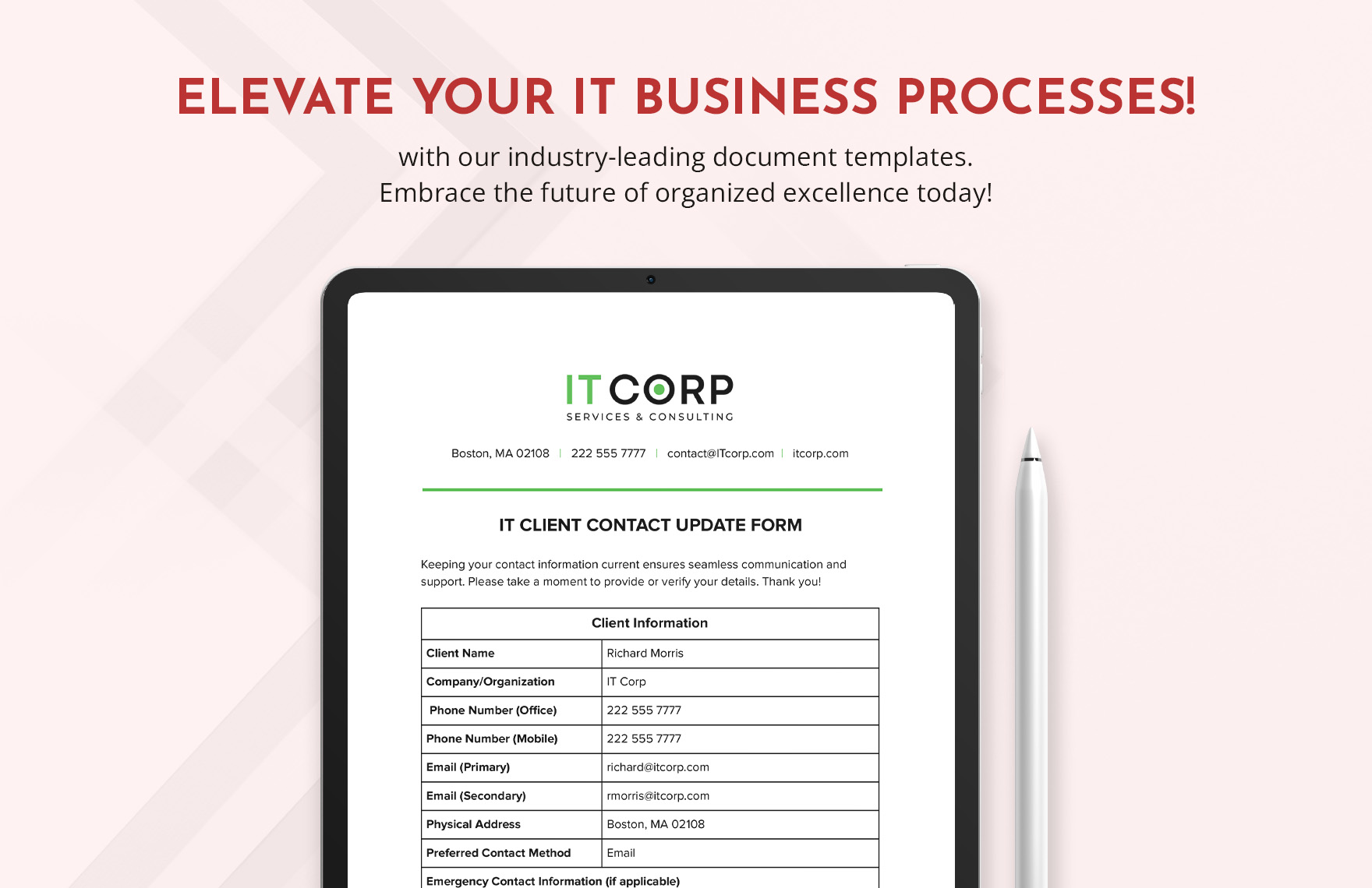 IT Client Contact Update Form Template