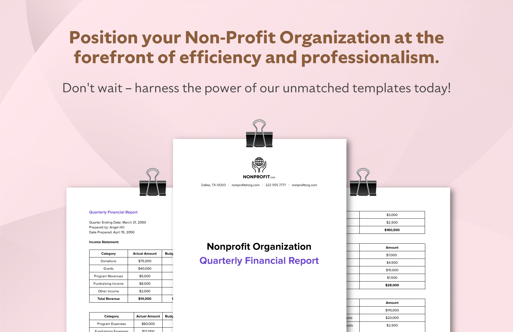 Nonprofit Organization Quarterly Financial Report Template