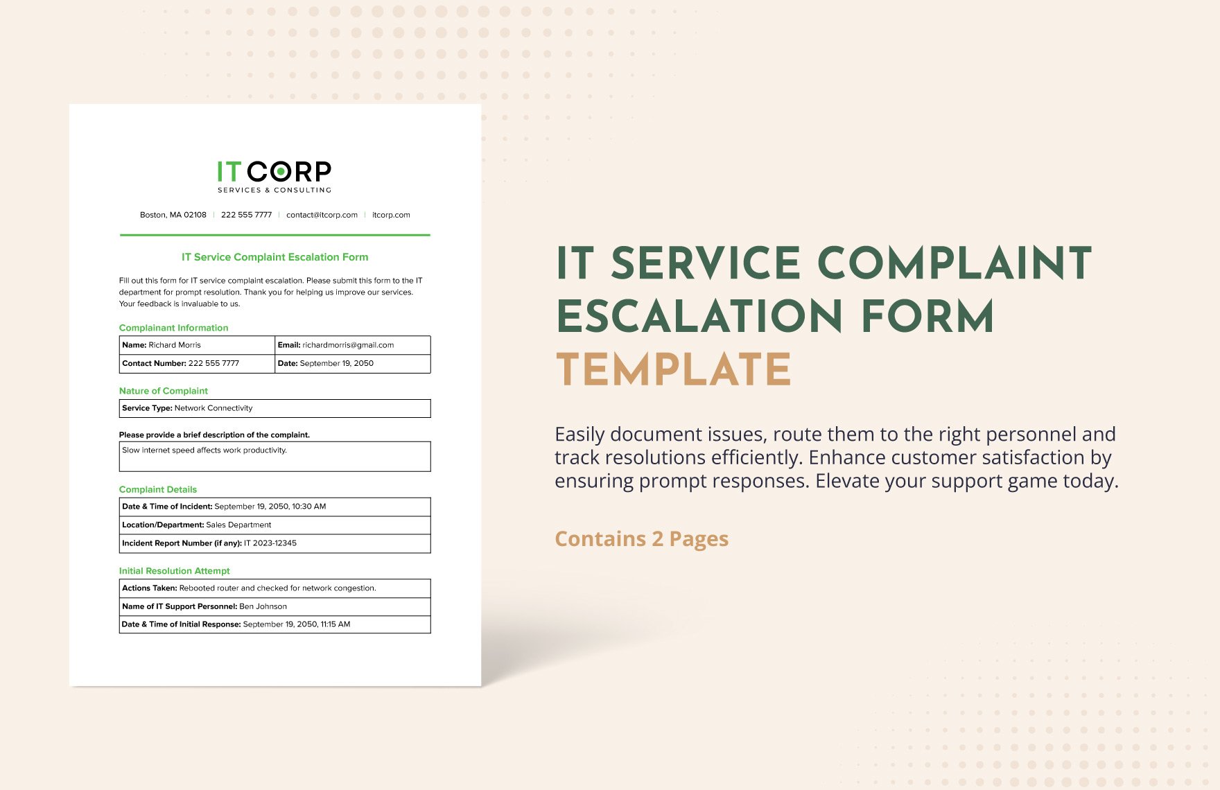 IT Service Complaint Escalation Form Template