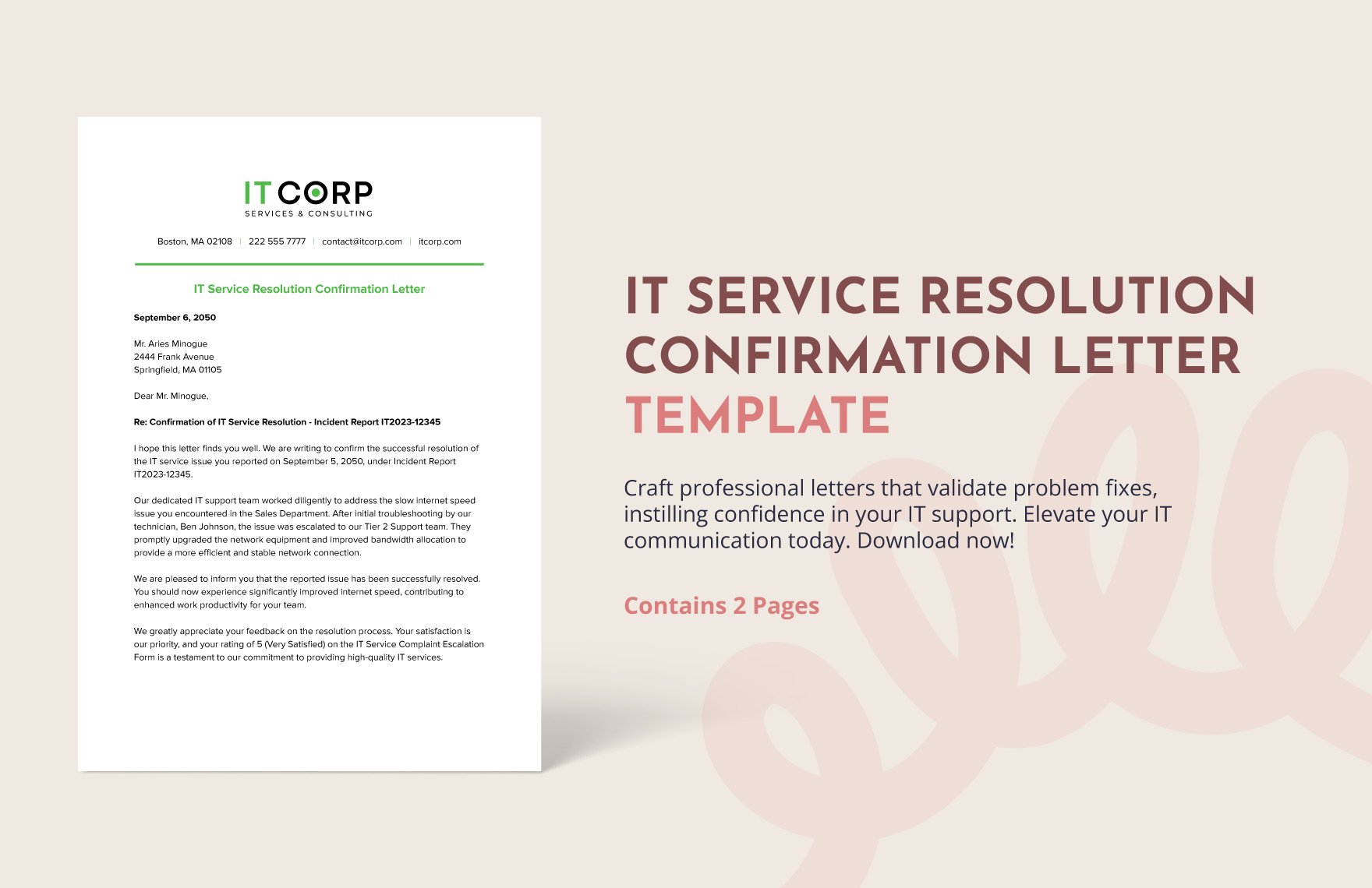 IT Service Resolution Confirmation Letter Template