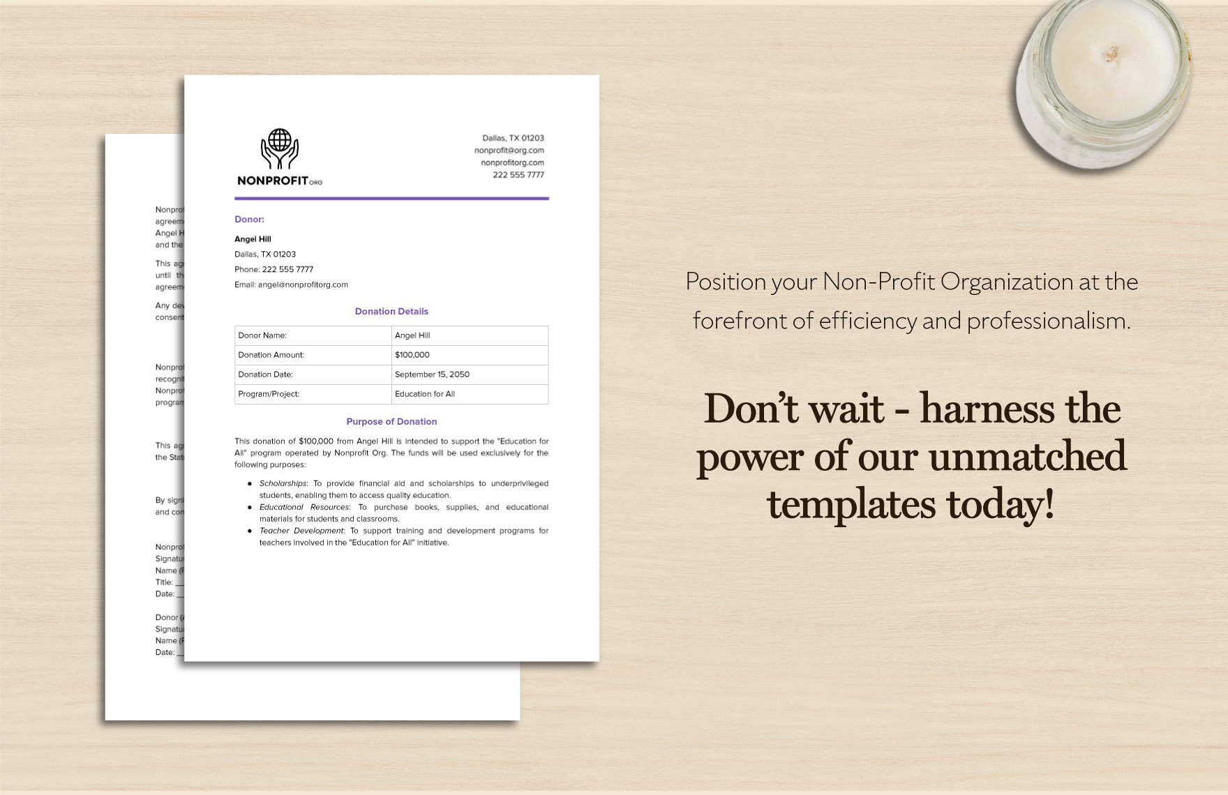 Nonprofit Organization Donor Agreement Form Template
