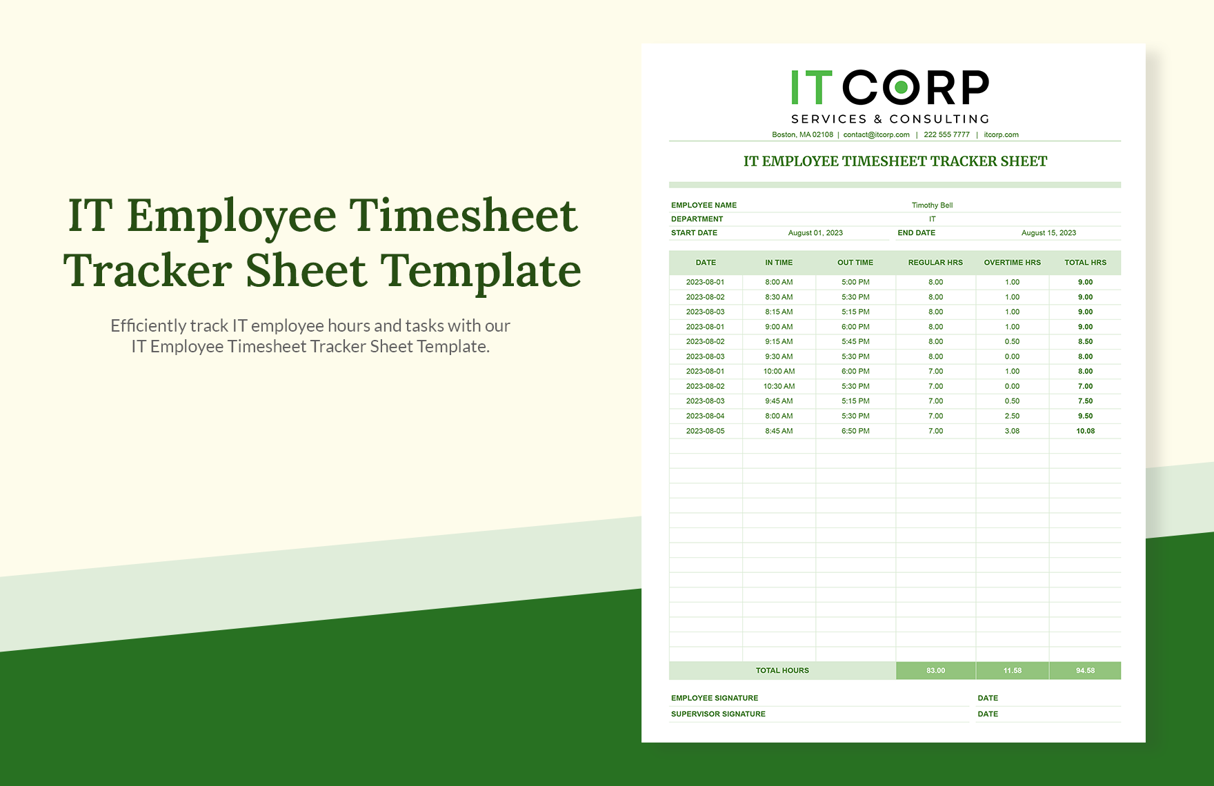 IT Employee Timesheet Tracker Sheet Template
