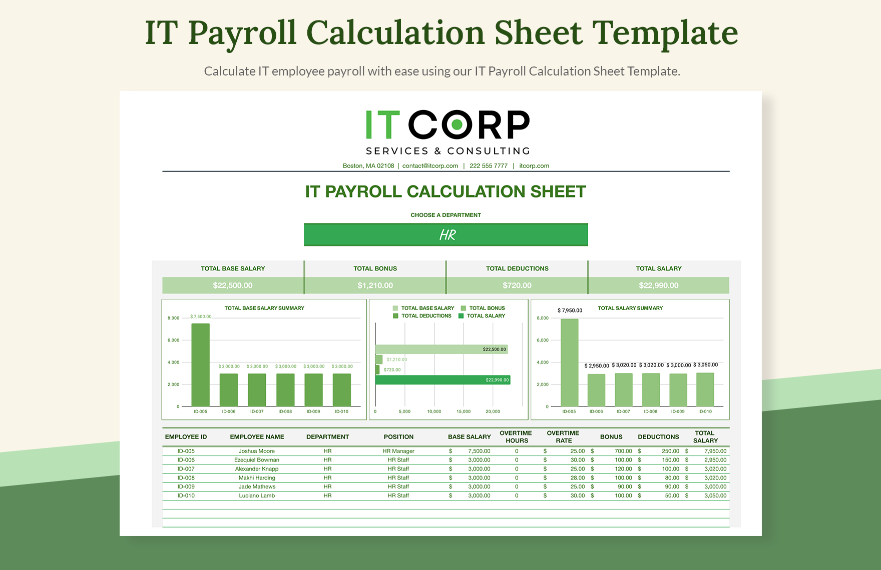 IT Payroll Calculation Sheet Template