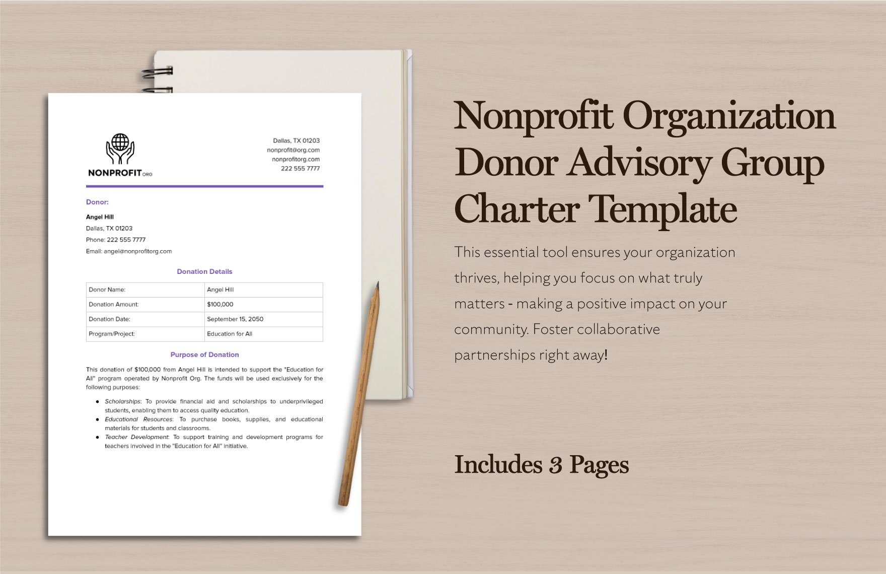 Free Nonprofit Organization Donor Advisory Group Charter Template in Word, Google Docs, PDF