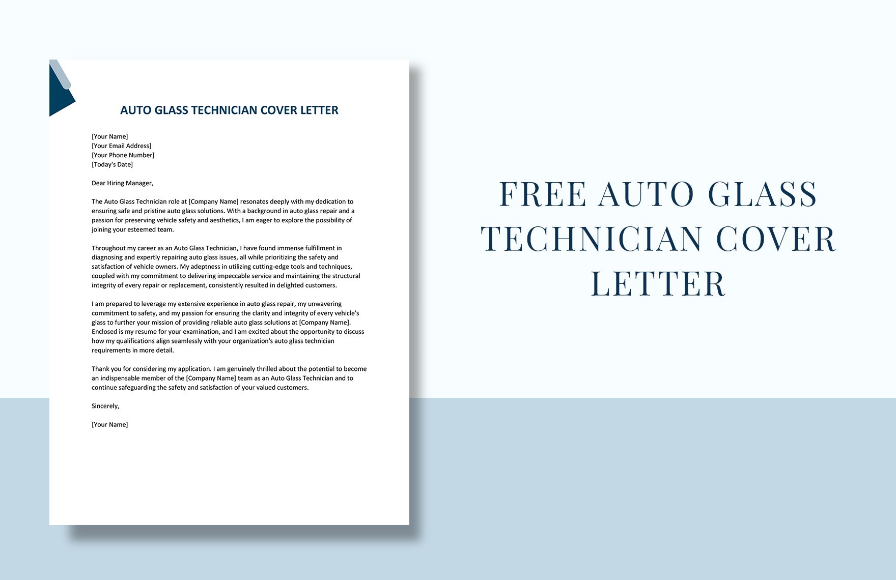 Auto Glass Technician Cover Letter in Word, Google Docs
