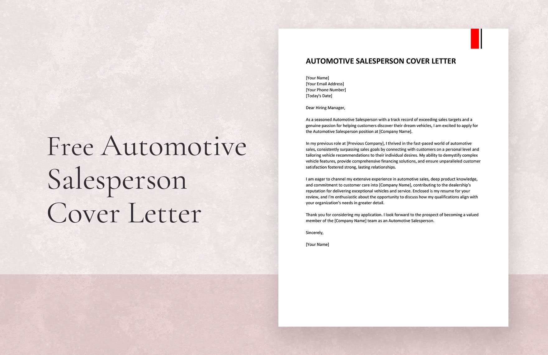 Automotive Salesperson Cover Letter in Word, Google Docs