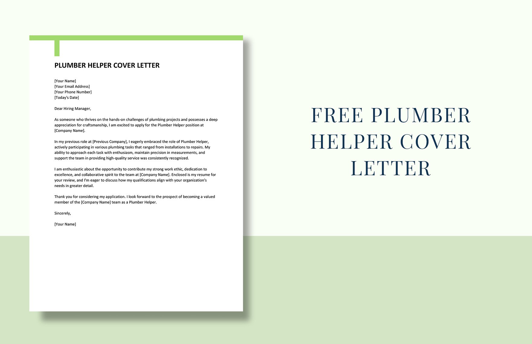 Plumber Helper Cover Letter in Word, Google Docs