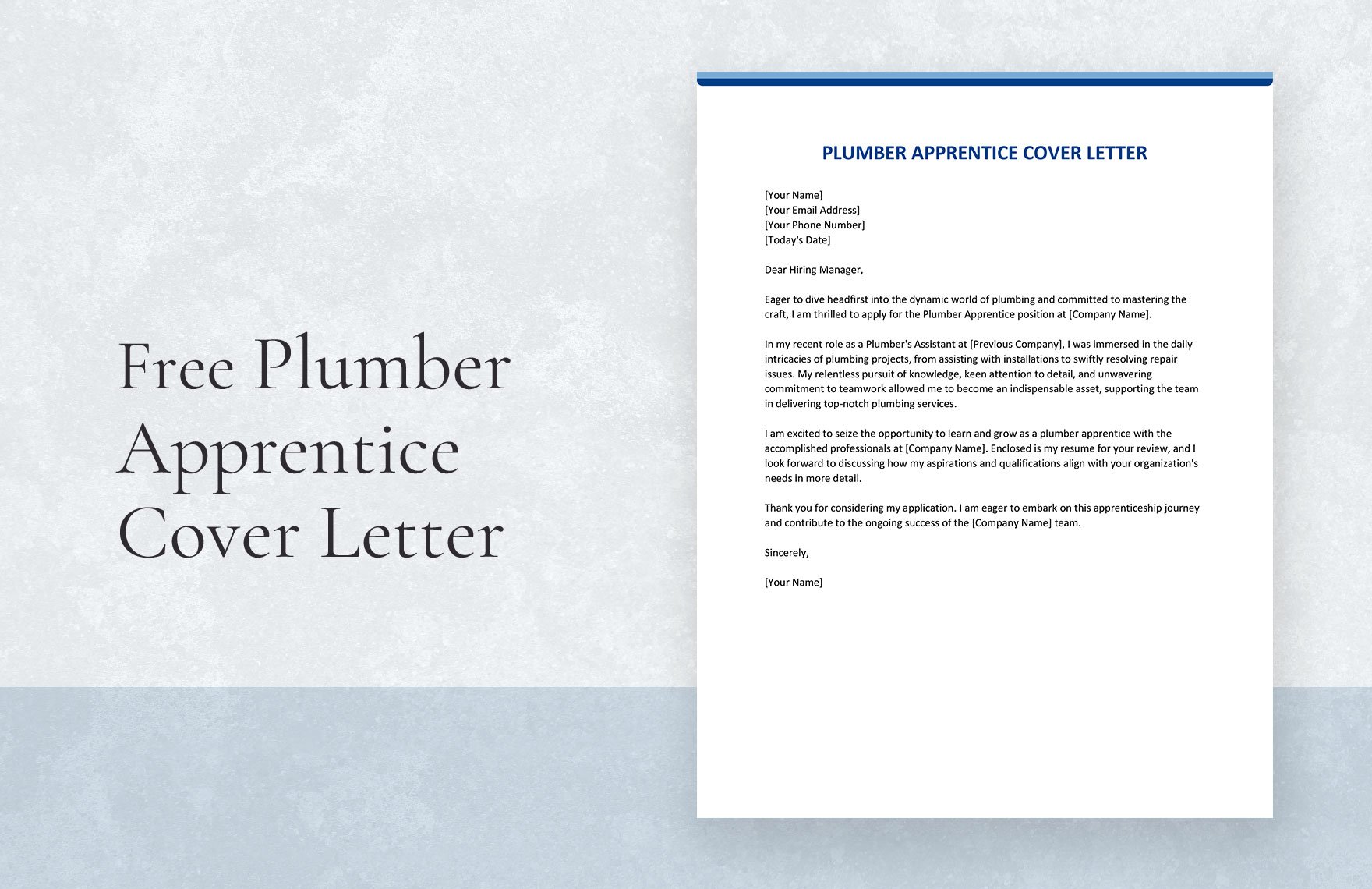 Plumber Apprentice Cover Letter in Word, Google Docs