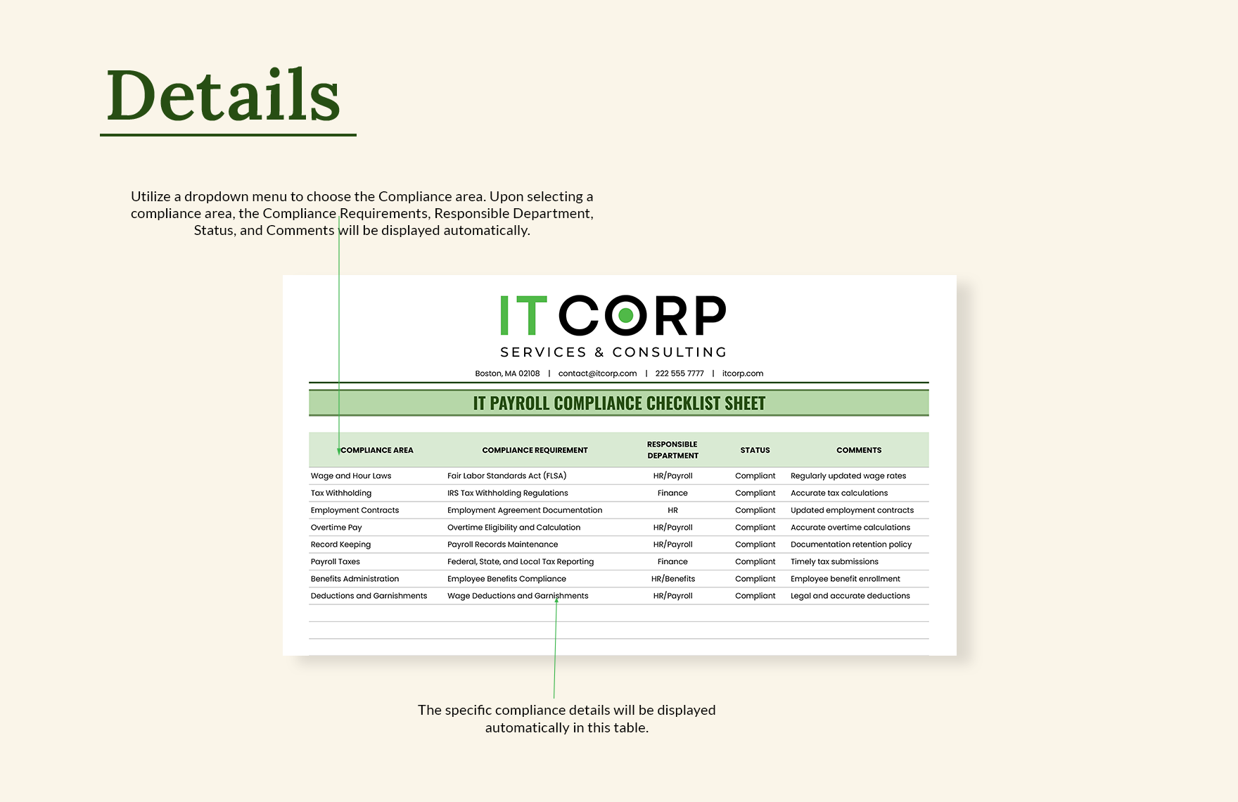 IT Payroll Compliance Checklist Sheet Template