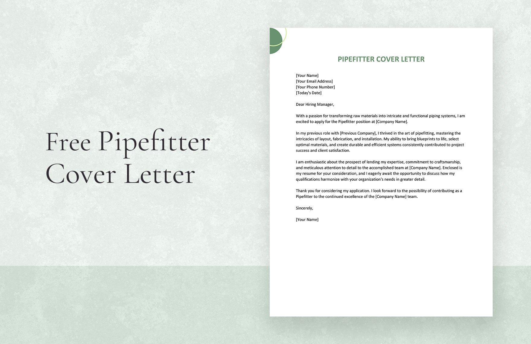 Pipefitter Cover Letter