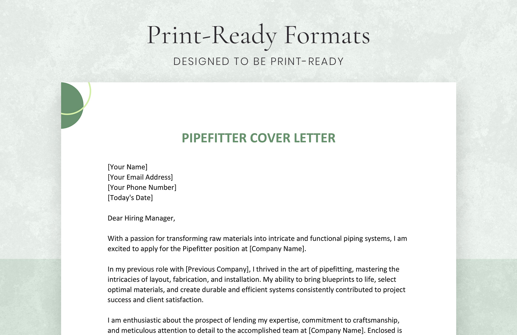 Pipefitter Cover Letter