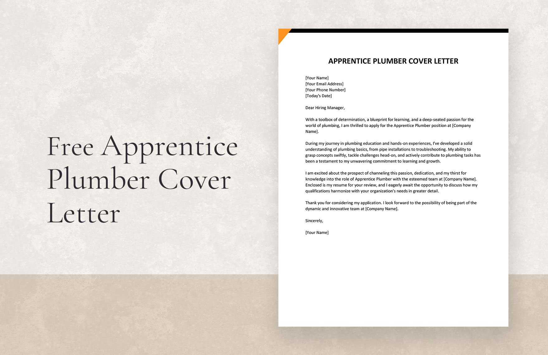 Apprentice Plumber Cover Letter in Word, Google Docs