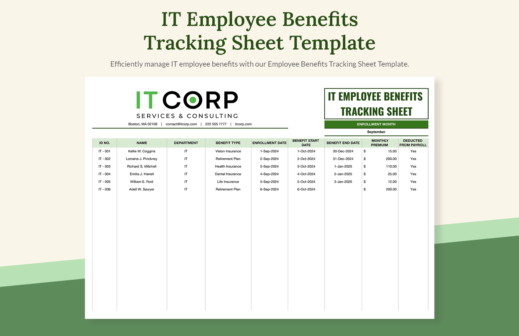 IT Employee Benefits Tracking Sheet Template