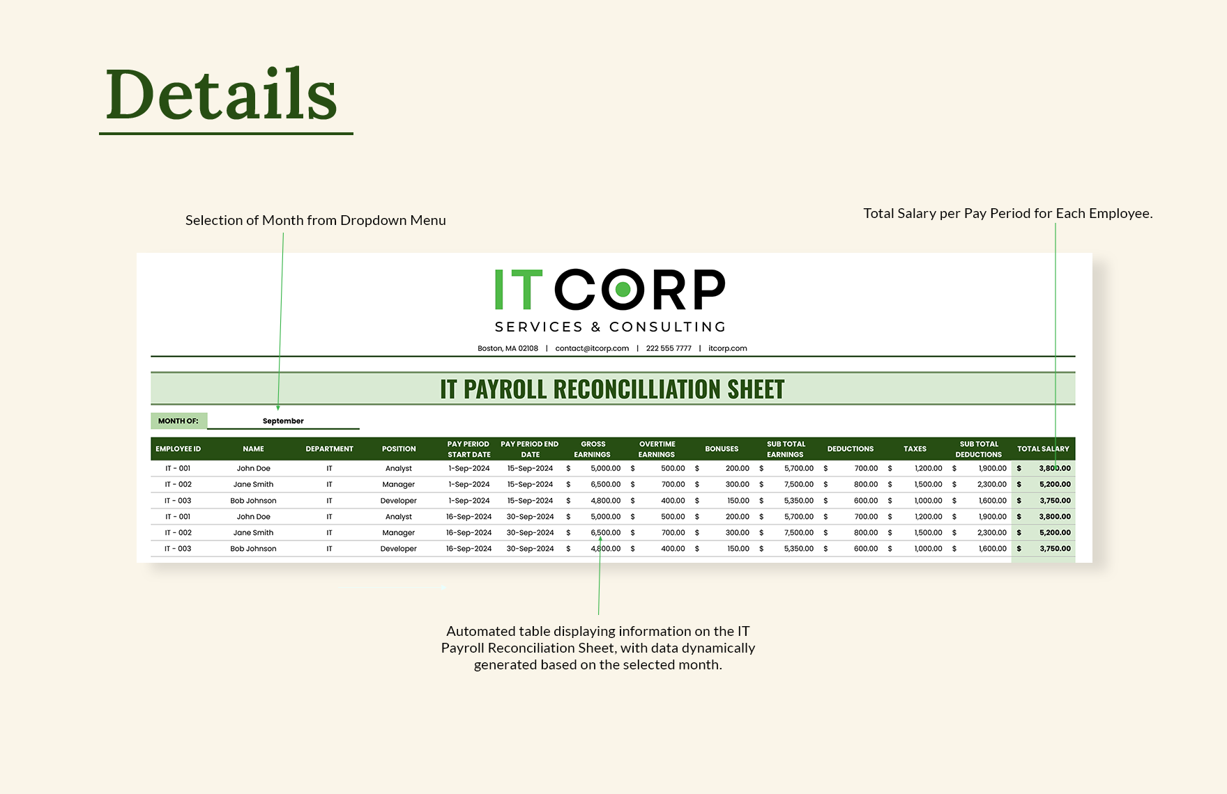 IT Payroll Reconciliation Sheet Template
