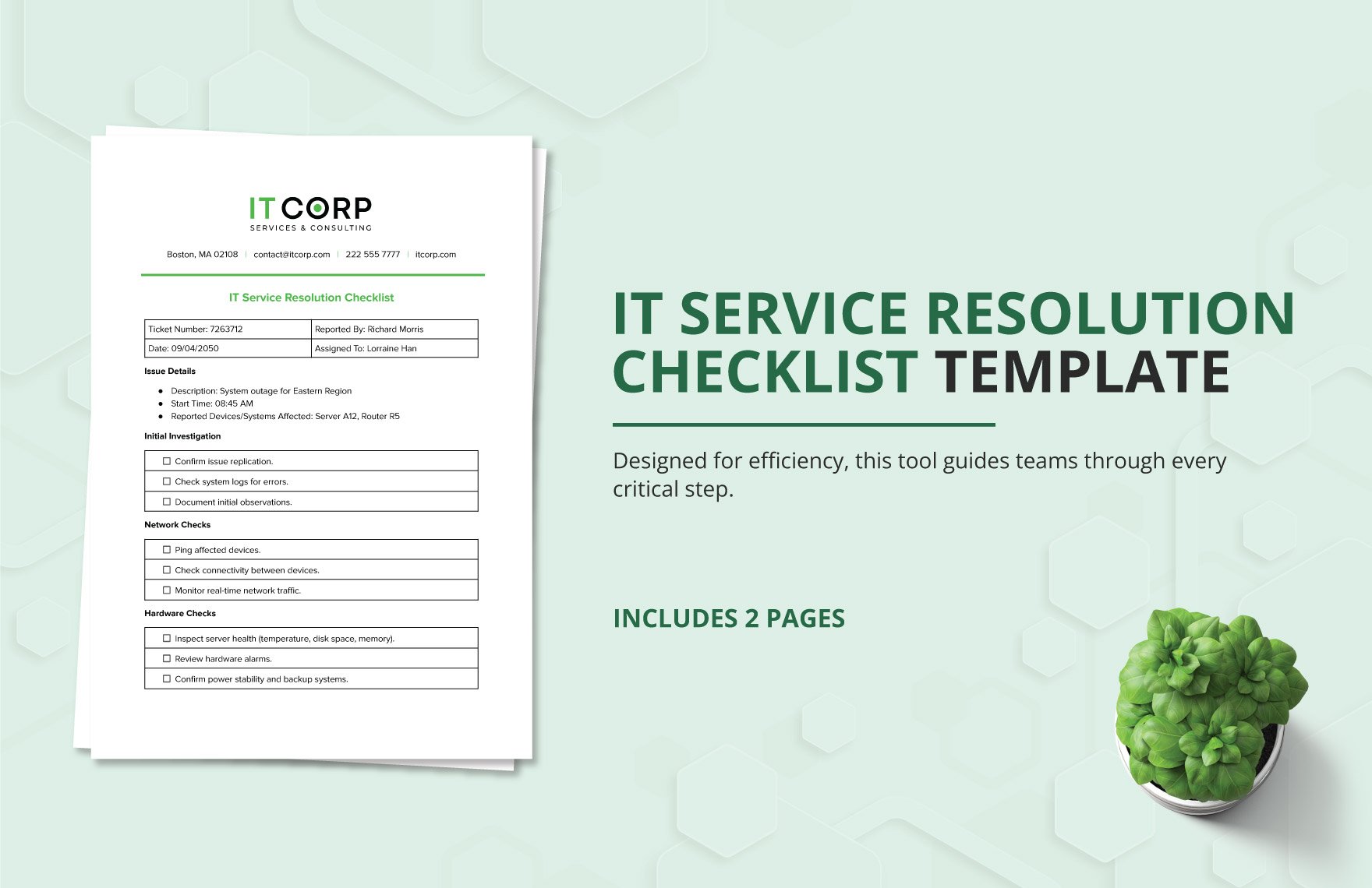 IT Service Resolution Checklist Template