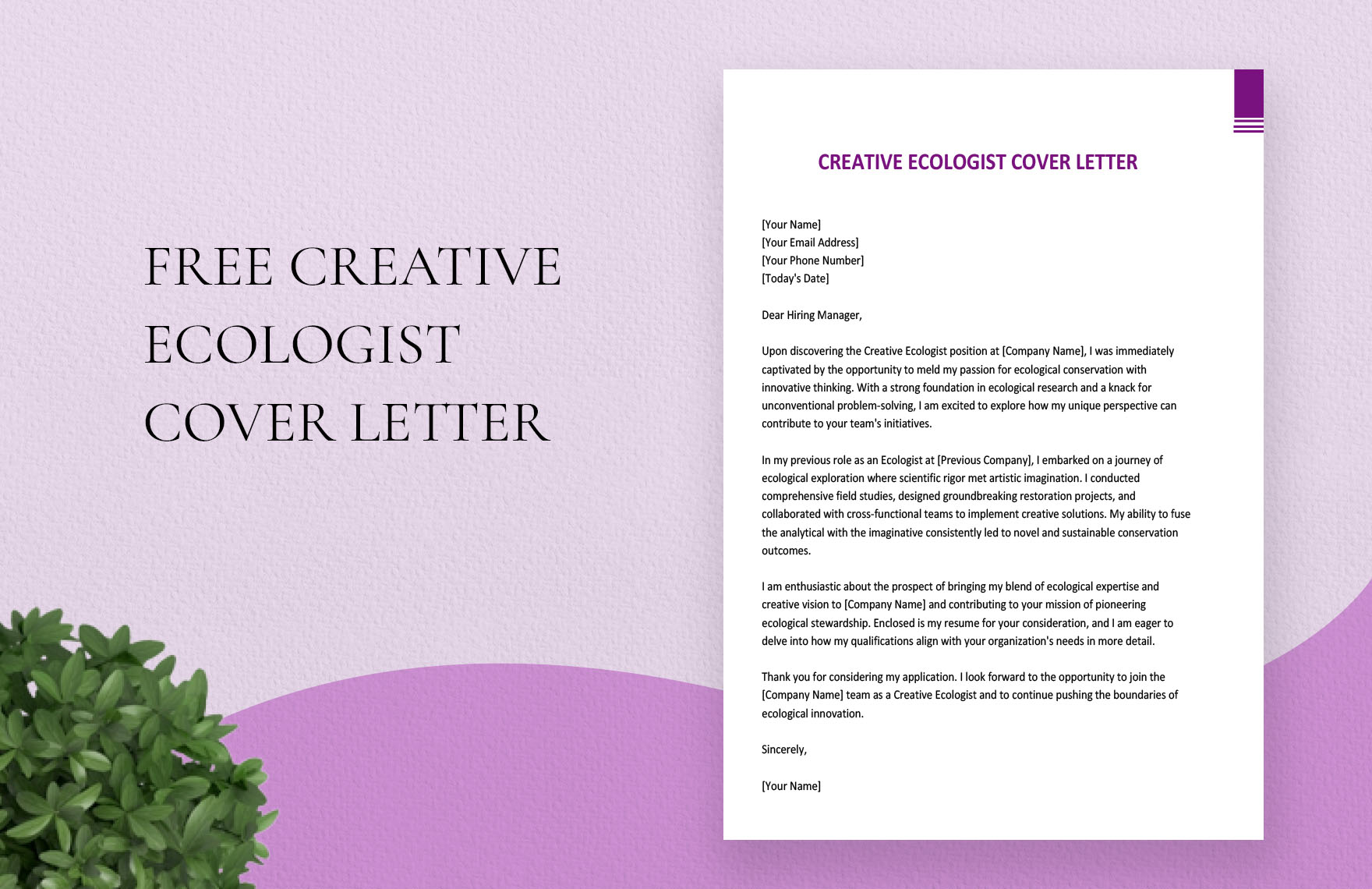 Creative Ecologist Cover Letter in Word, Google Docs
