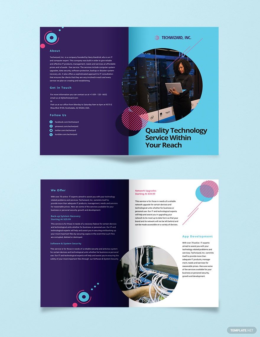 IT Company Bi-Fold Brochure Template in Word, Google Docs, Illustrator, PSD, Apple Pages, Publisher, InDesign