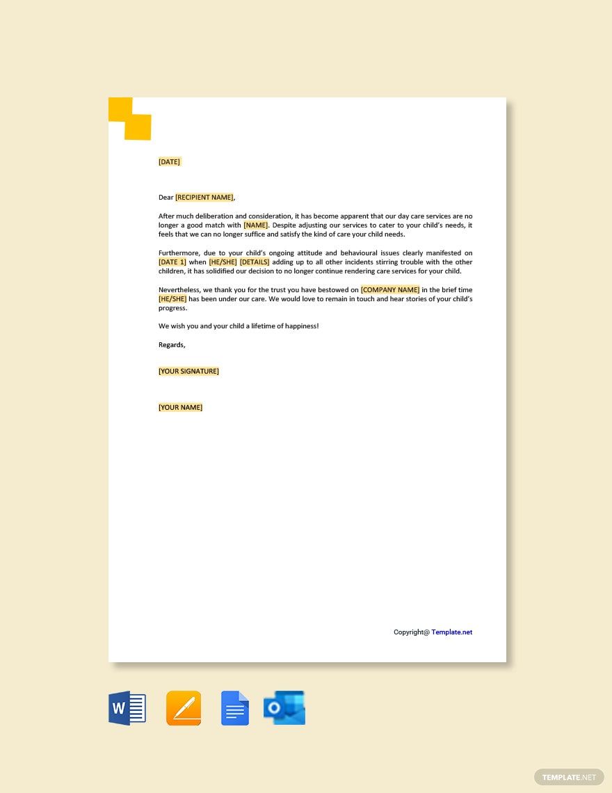 Daycare Termination Letter Template