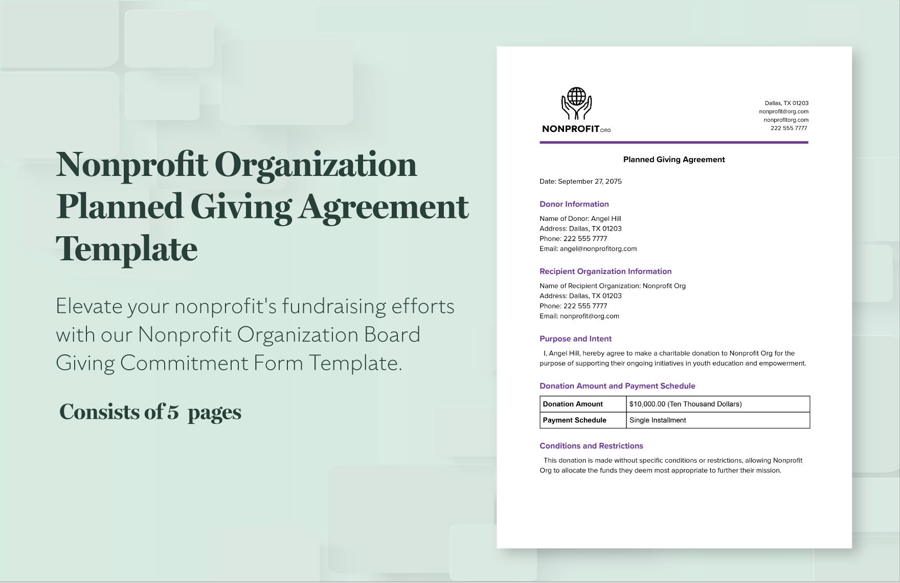 Nonprofit Organization Planned Giving Agreement Template