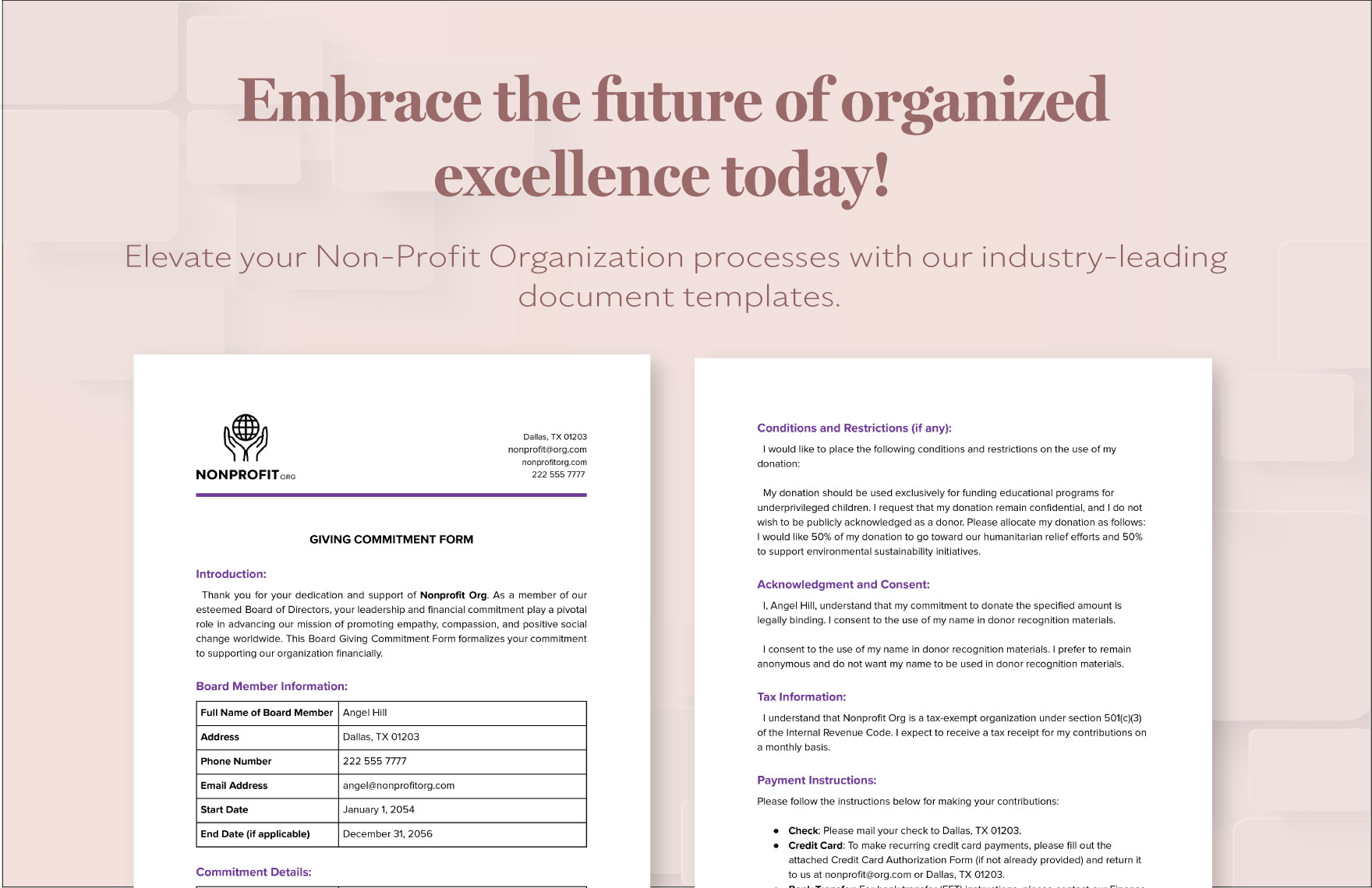 Nonprofit Organization Board Giving Commitment Form Template