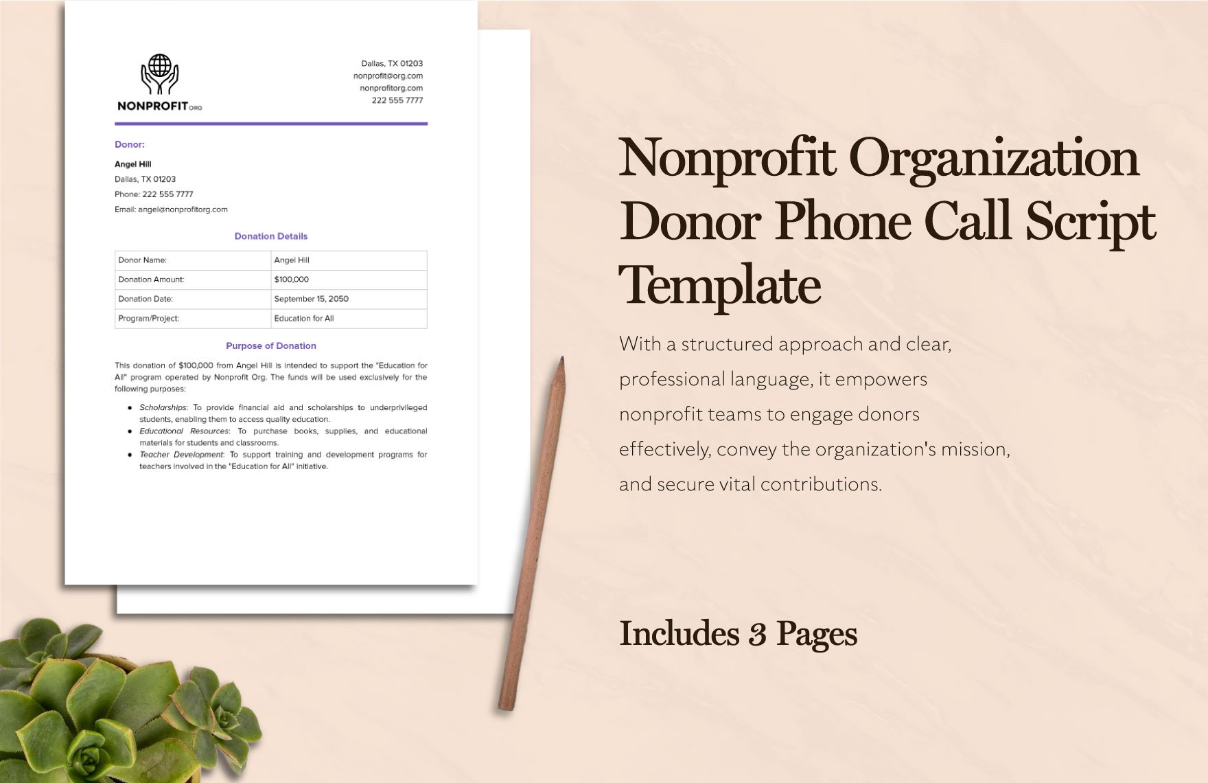 Nonprofit Organization Donor Phone Call Script Template