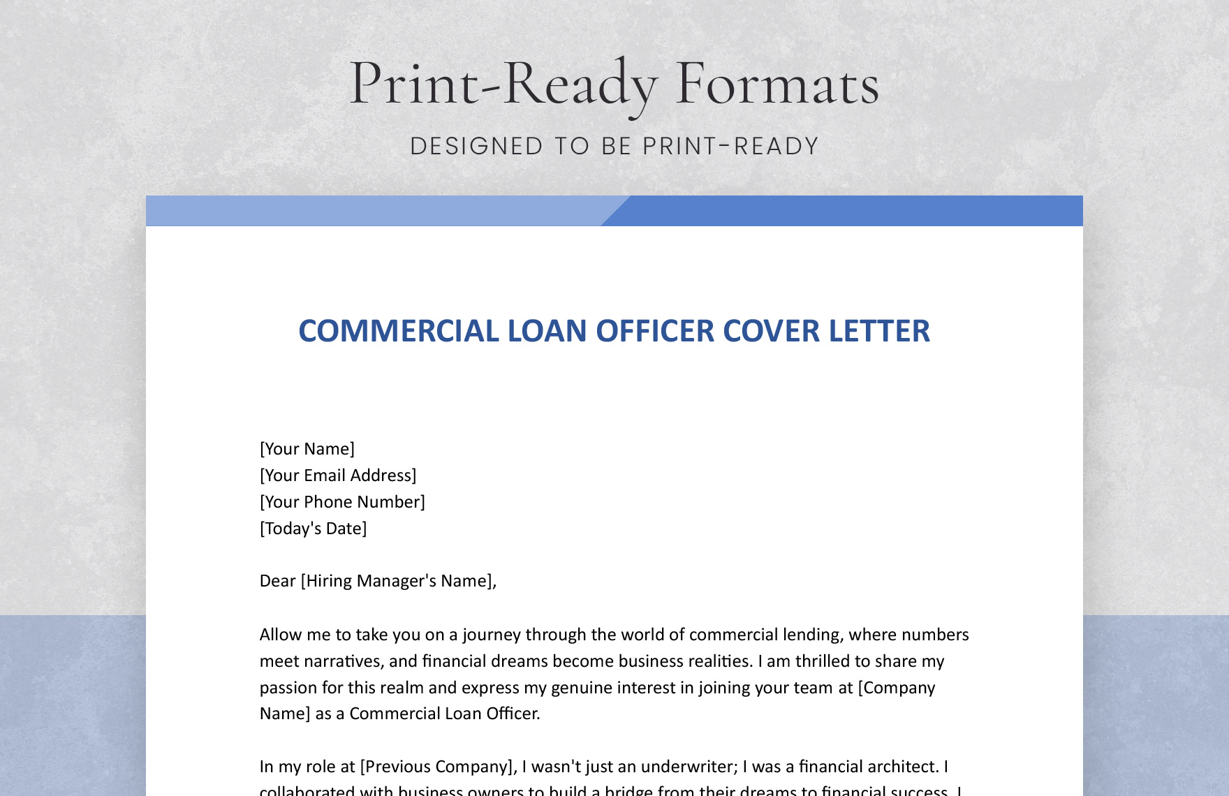 Commercial Loan Officer Cover Letter