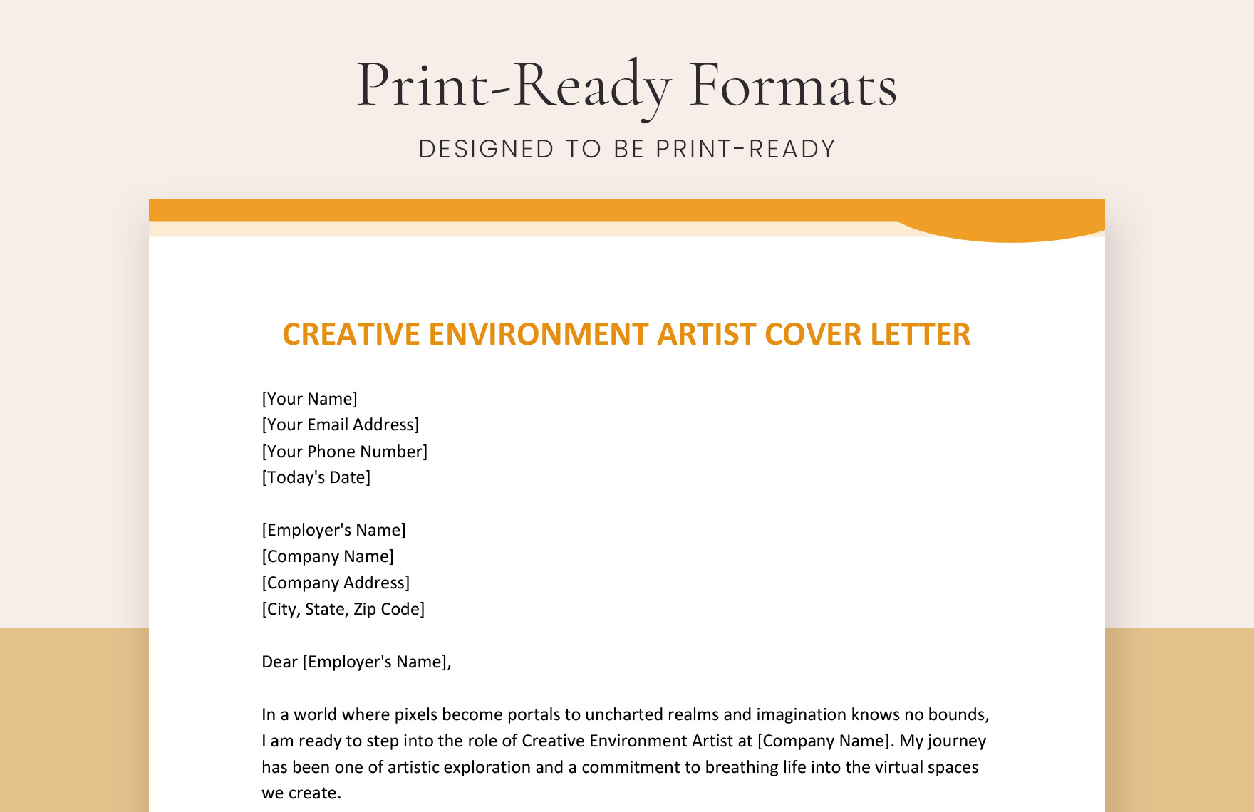 Creative Environment Artist Cover Letter